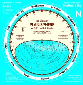 Sterrenkaart - Planisfeer Ecuator - Evenaar (engelstalig) 10° Noord en 10° Zuid | Rob Walrecht Productions
