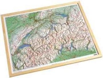 Reliëfkaart Zwitserland met voelbaar 3D reliëf met houten kader | 82 x 68 cm | Kümmerly & Frey