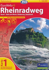 Fietskaart 1 Eurovelo 6 Rheinradweg Basel - Stein am Rhein, Bodensee, Radolfzell | BVA BikeMedia